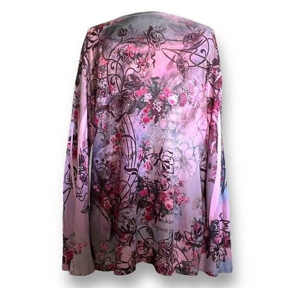 Tattoo Me Womens Top Plus Sz 2X Purple Ombre Floral Sublimation Jeweled USA Made - Picture 5 of 6